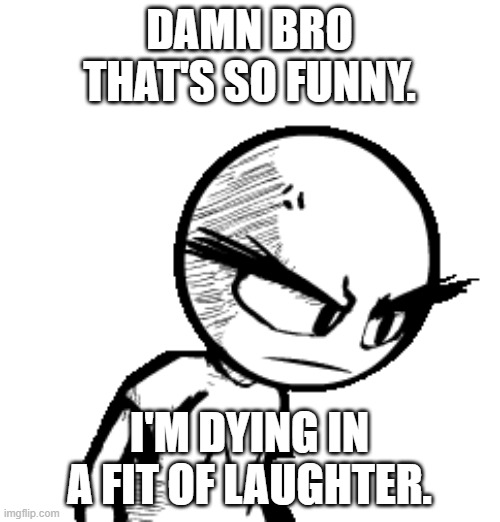 DAMN BRO THAT'S SO FUNNY. I'M DYING IN A FIT OF LAUGHTER. | made w/ Imgflip meme maker