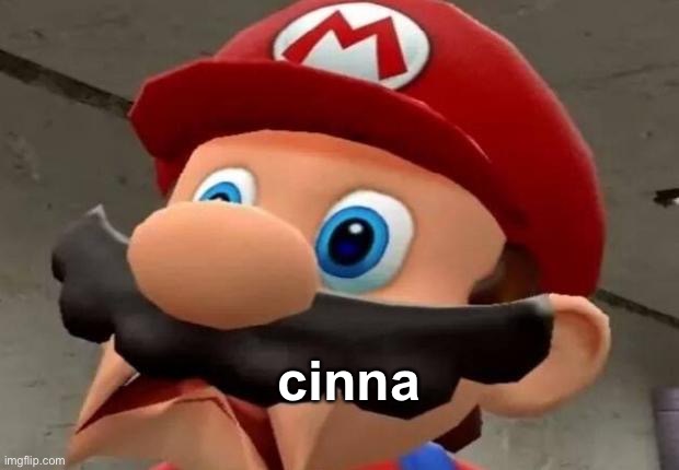 Mario WTF | cinna | image tagged in mario wtf | made w/ Imgflip meme maker