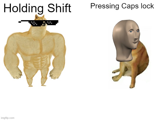 Holding Shift VS Pressing Caps lock | Holding Shift; Pressing Caps lock | image tagged in memes | made w/ Imgflip meme maker