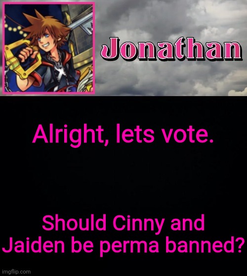Alright, lets vote. Should Cinny and Jaiden be perma banned? | image tagged in jonathan dream drop distance | made w/ Imgflip meme maker