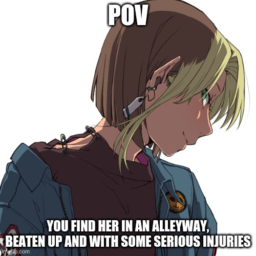 I'm bored so- | POV; YOU FIND HER IN AN ALLEYWAY, BEATEN UP AND WITH SOME SERIOUS INJURIES | made w/ Imgflip meme maker