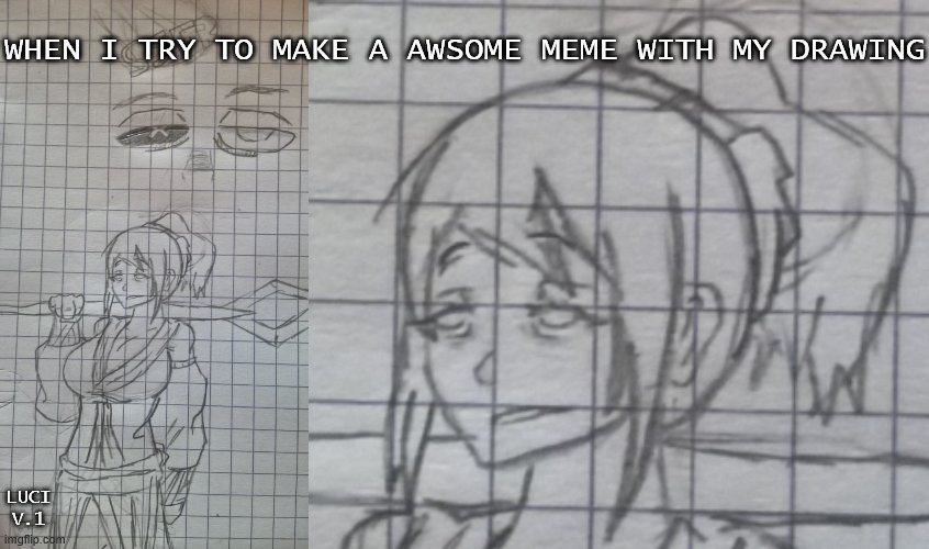 Bruh | WHEN I TRY TO MAKE A AWSOME MEME WITH MY DRAWING; LUCI V.1 | image tagged in luci v 1 | made w/ Imgflip meme maker