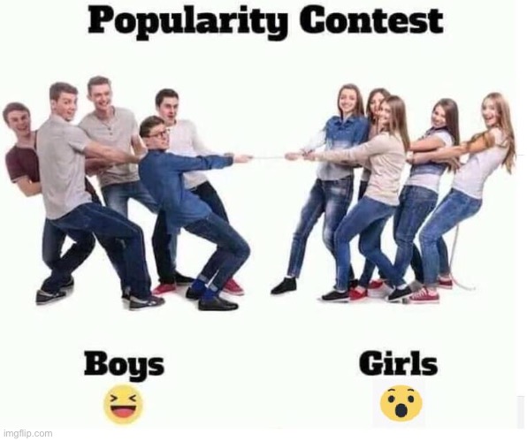 Popularity contest boys vs. girls | image tagged in popularity contest boys vs girls | made w/ Imgflip meme maker