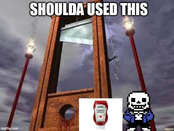 guillotine | SHOULDA USED THIS | image tagged in guillotine | made w/ Imgflip meme maker