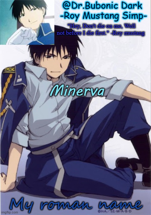 Another Roy temp | Minerva; My roman name | image tagged in another roy temp | made w/ Imgflip meme maker