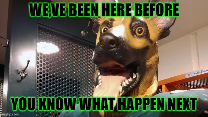 Philadelphia Eagles Underdog Dog Mask | WE,VE BEEN HERE BEFORE; YOU KNOW WHAT HAPPEN NEXT | image tagged in philadelphia eagles underdog dog mask | made w/ Imgflip meme maker
