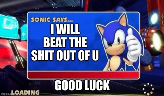 sonic says | I WILL BEAT THE SHIT OUT OF U; GOOD LUCK | image tagged in sonic says | made w/ Imgflip meme maker