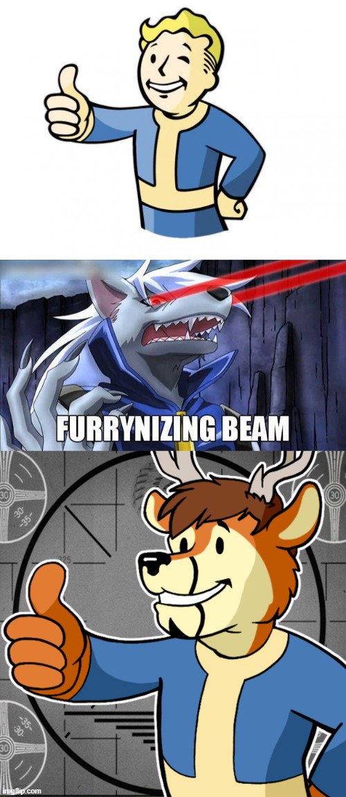 Vault Fur | image tagged in fallout vault boy,furrynizing beam,furry,memes,fallout | made w/ Imgflip meme maker