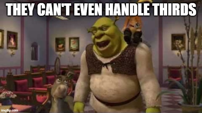 They don't even have dental | THEY CAN'T EVEN HANDLE THIRDS | image tagged in they don't even have dental | made w/ Imgflip meme maker