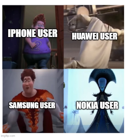Snotty boy grow up | IPHONE USER; HUAWEI USER; NOKIA USER; SAMSUNG USER | image tagged in snotty boy grow up | made w/ Imgflip meme maker