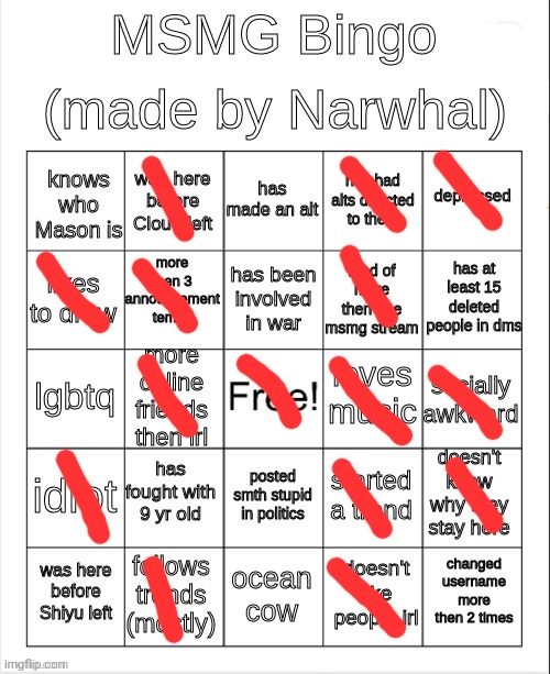 Bingo | image tagged in msmg bingo | made w/ Imgflip meme maker