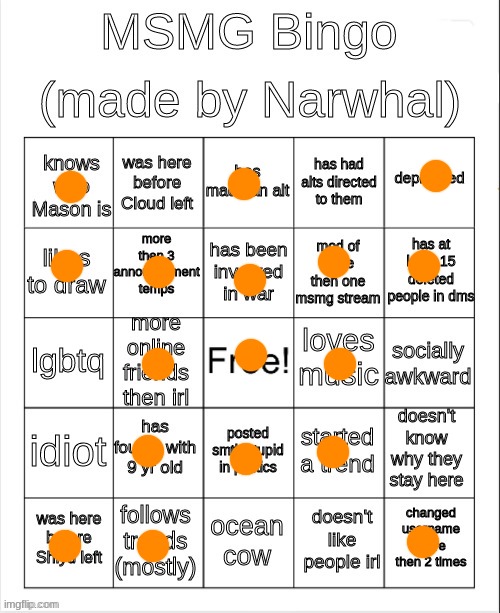 msmg bingo | image tagged in msmg bingo | made w/ Imgflip meme maker