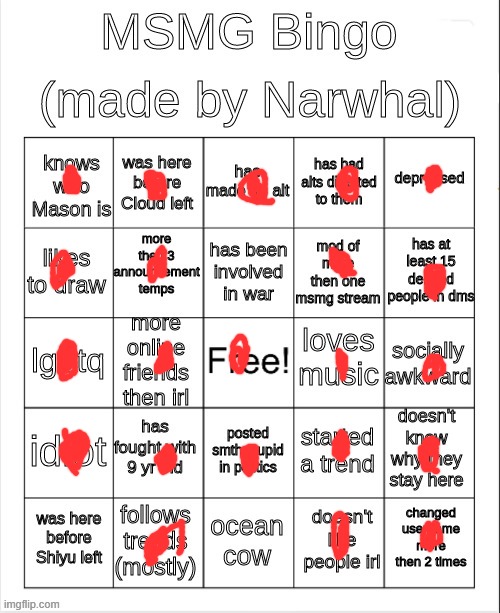 msmg bingo | image tagged in msmg bingo | made w/ Imgflip meme maker