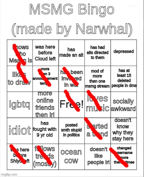 msmg bingo | image tagged in msmg bingo | made w/ Imgflip meme maker