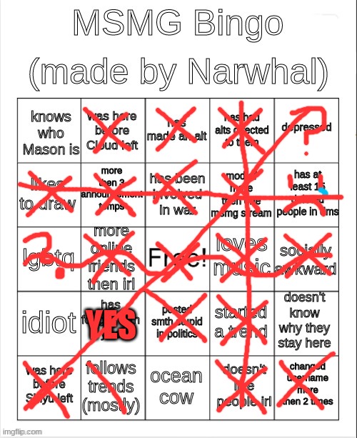 I got 2, maybe 4- I dunno? | YES | image tagged in msmg bingo | made w/ Imgflip meme maker