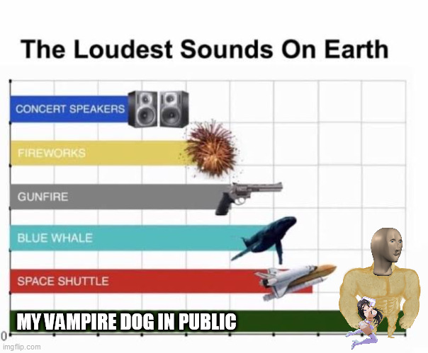 The Loudest Sounds on Earth | MY VAMPIRE DOG IN PUBLIC | image tagged in the loudest sounds on earth | made w/ Imgflip meme maker