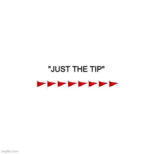 Red flag Just the tip | "JUST THE TIP" | image tagged in red flag,meme,just the tip | made w/ Imgflip meme maker