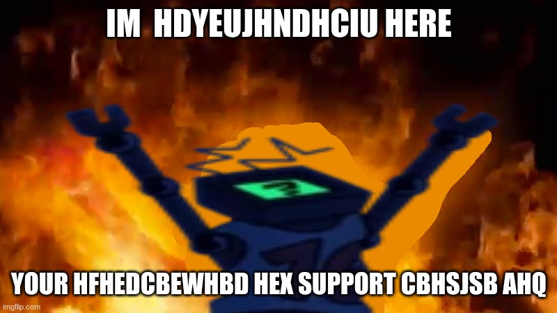 Hex burning fire meme | IM  HDYEUJHNDHCIU HERE YOUR HFHEDCBEWHBD HEX SUPPORT CBHSJSB AHQ | image tagged in hex burning fire meme | made w/ Imgflip meme maker
