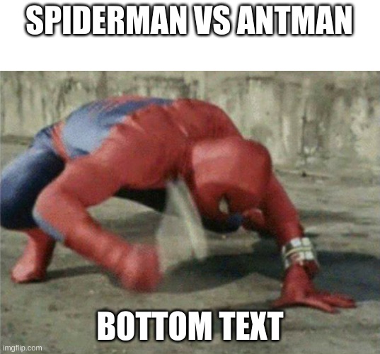 SUperhero politiccs idk | SPIDERMAN VS ANTMAN; BOTTOM TEXT | image tagged in spiderman wrench | made w/ Imgflip meme maker