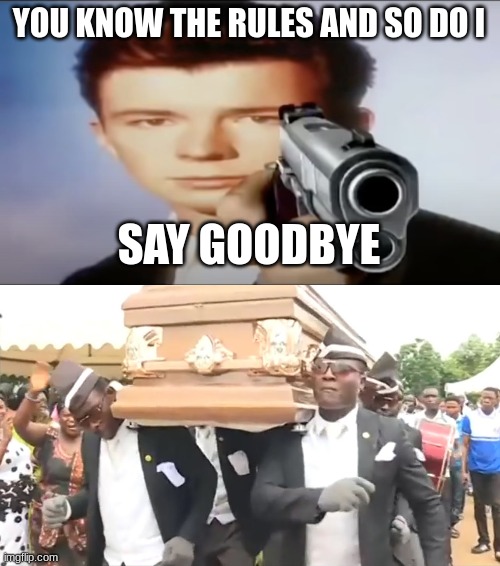 YOU KNOW THE RULES AND SO DO I SAY GOODBYE | image tagged in you know the rules and so do i say goodbye,coffin dance | made w/ Imgflip meme maker