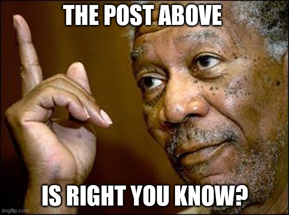 They're not wrong. | THE POST ABOVE; IS RIGHT YOU KNOW? | image tagged in this morgan freeman | made w/ Imgflip meme maker