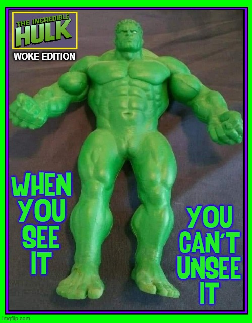 The Hulk: Anatomically Perfect | WOKE EDITION; WHEN
YOU
SEE
IT; YOU
CAN'T
UNSEE
IT | image tagged in vince vance,the incredible hulk,woke,super hero,memes,when you see it | made w/ Imgflip meme maker