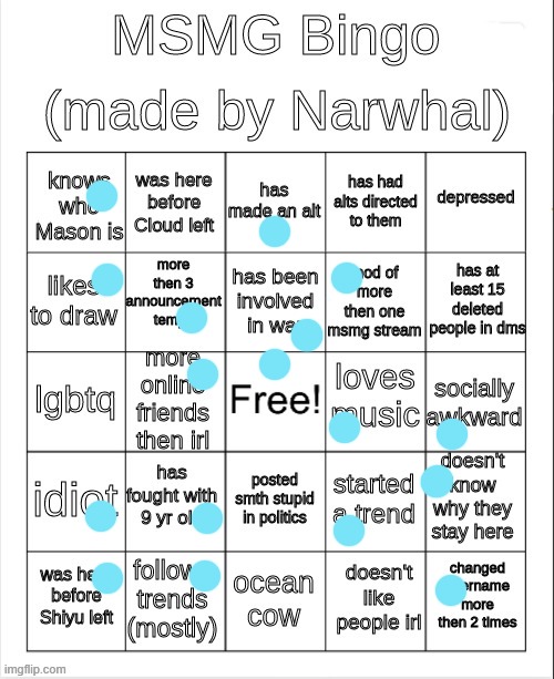 msmg bingo | image tagged in msmg bingo | made w/ Imgflip meme maker