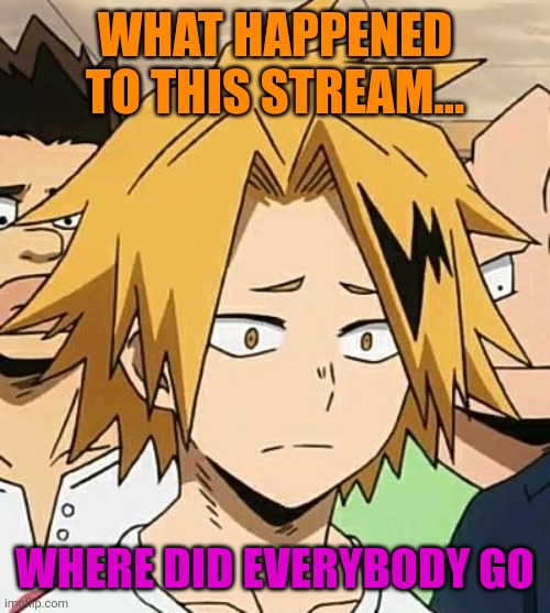 Sad Denki | WHAT HAPPENED TO THIS STREAM... WHERE DID EVERYBODY GO | image tagged in sad denki | made w/ Imgflip meme maker