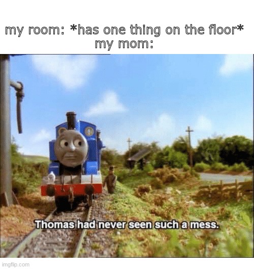 I don't even have an idea for a good title | my room: *has one thing on the floor*
my mom: | image tagged in thomas had never seen such a mess,memes,relatable,funny,mom | made w/ Imgflip meme maker