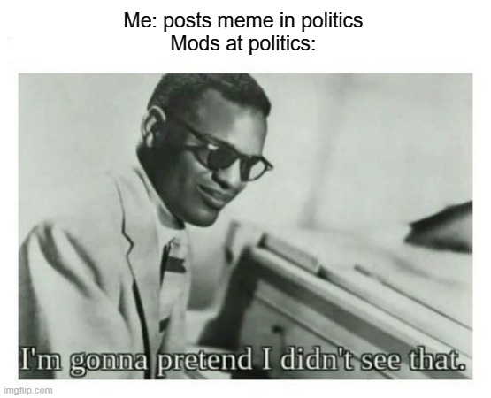 Sometimes it takes 7 HOURS | Me: posts meme in politics
Mods at politics: | image tagged in i'm gonna pretend i didn't see that | made w/ Imgflip meme maker