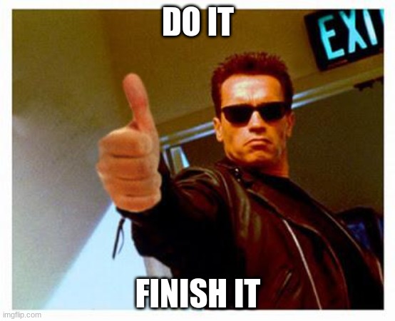 terminator thumbs up | DO IT FINISH IT | image tagged in terminator thumbs up | made w/ Imgflip meme maker