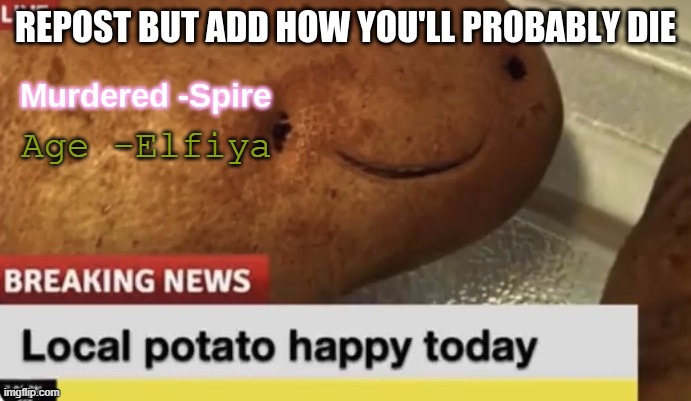 gg (wallhammer: mashed potato) | Age -Elfiya | made w/ Imgflip meme maker