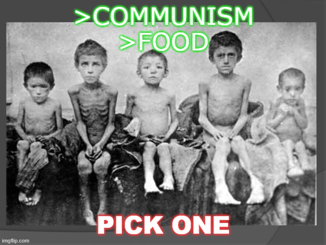 >COMMUNISM >FOOD; PICK ONE | >COMMUNISM
>FOOD; PICK ONE | image tagged in holodomor | made w/ Imgflip meme maker