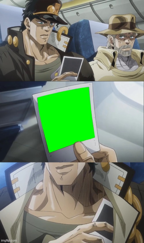 Jotaro smiles at picture | image tagged in jojo,memories,picture | made w/ Imgflip meme maker