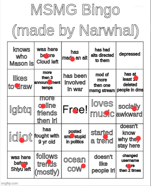 msmg bingo | image tagged in msmg bingo | made w/ Imgflip meme maker