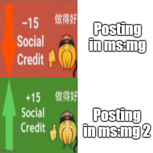 Social Credit | Posting in ms:mg; Posting in ms:mg 2 | image tagged in social credit | made w/ Imgflip meme maker