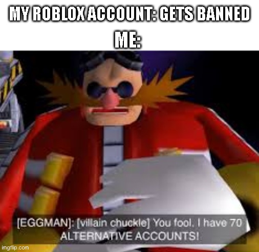 I have many roblox alts lol | ME:; MY ROBLOX ACCOUNT: GETS BANNED | image tagged in eggman alternative accounts | made w/ Imgflip meme maker