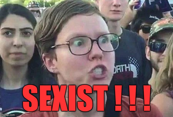 Triggered Liberal | SEXIST ! ! ! | image tagged in triggered liberal | made w/ Imgflip meme maker