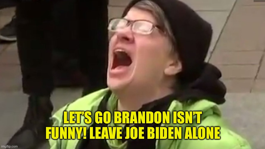 Screaming Liberal  | LET’S GO BRANDON ISN’T FUNNY! LEAVE JOE BIDEN ALONE | image tagged in screaming liberal | made w/ Imgflip meme maker