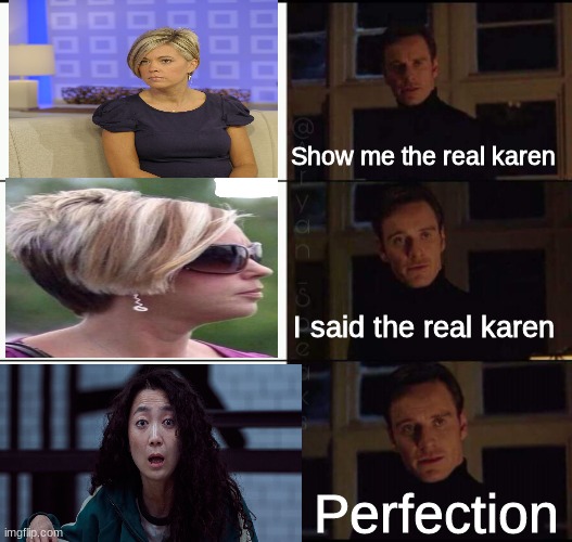 Karens | Show me the real karen; I said the real karen; Perfection | image tagged in show me the real,lol,memes,dank,lolol,pollylop | made w/ Imgflip meme maker