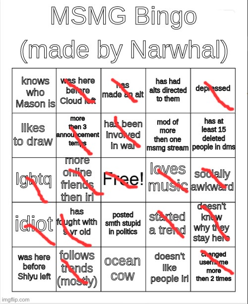 msmg bingo | image tagged in msmg bingo | made w/ Imgflip meme maker