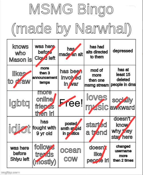 Didn't know shiyu,  didn't check it | image tagged in msmg bingo | made w/ Imgflip meme maker