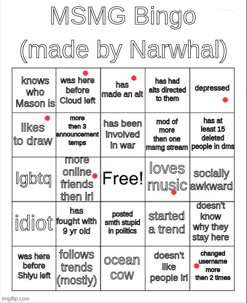 oop | image tagged in msmg bingo | made w/ Imgflip meme maker