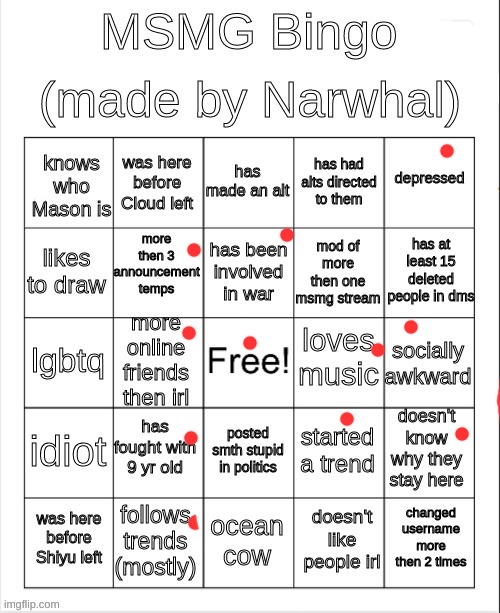 msmg bingo | image tagged in msmg bingo,memes,funny | made w/ Imgflip meme maker