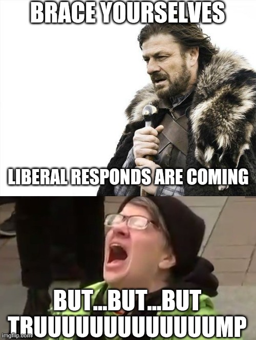 BRACE YOURSELVES LIBERAL RESPONDS ARE COMING BUT...BUT...BUT TRUUUUUUUUUUUUUMP | image tagged in memes,brace yourselves x is coming,screaming liberal | made w/ Imgflip meme maker