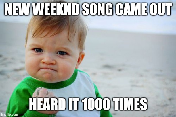 Moth To A Flame baby | NEW WEEKND SONG CAME OUT; HEARD IT 1000 TIMES | image tagged in memes,success kid original | made w/ Imgflip meme maker