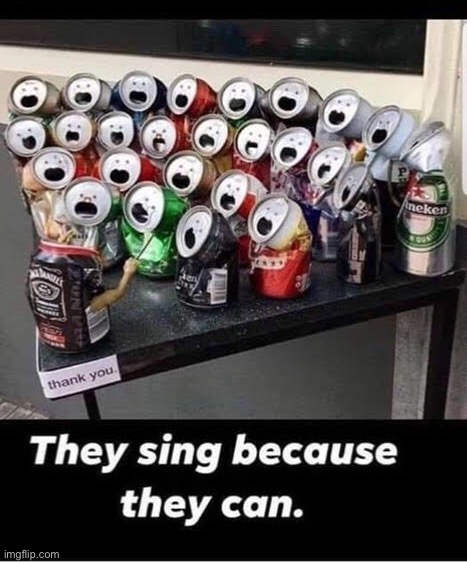 They sing because they can ;) | image tagged in memes,funny,singing,cans,lmao,lol | made w/ Imgflip meme maker