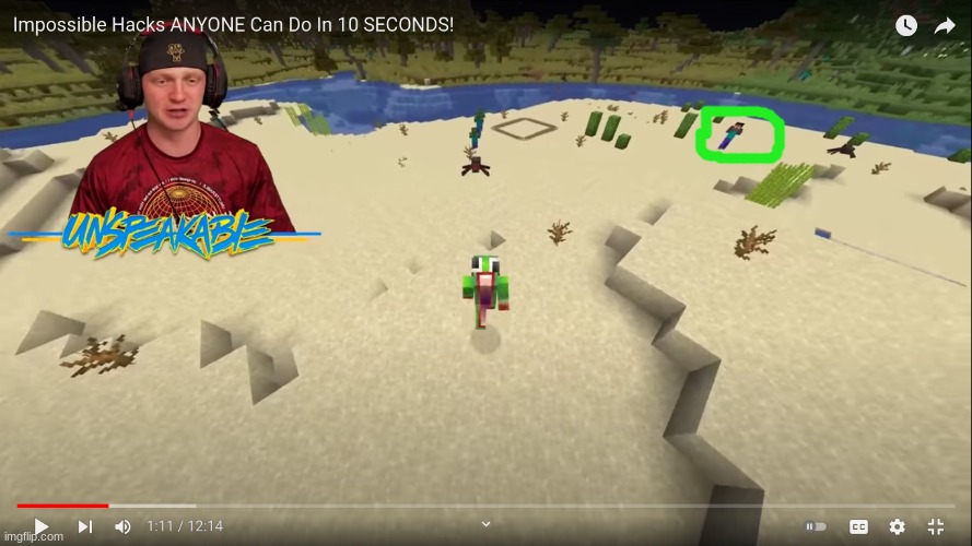 I'm watching Unspeakable, and i see this. Should i be concerned he doesn't notice it? | image tagged in herobrine,unspeakable,wait what,memes | made w/ Imgflip meme maker