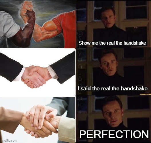 show me the real | Show me the real the handshake; I said the real the handshake; PERFECTION | image tagged in show me the real,memes | made w/ Imgflip meme maker