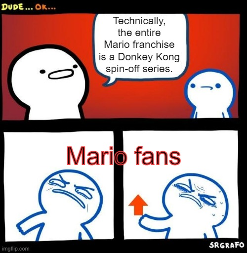 I mean, I'm not wrong. | Technically, the entire Mario franchise is a Donkey Kong spin-off series. Mario fans | image tagged in disgusted upvote,mario,donkey kong,gaming | made w/ Imgflip meme maker